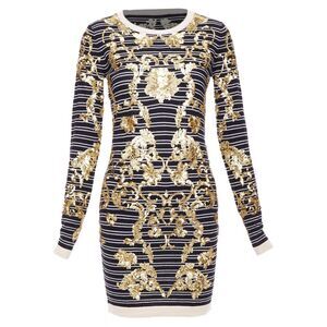 Markus Lupfer Sequins Merino Wool Striped Sweater Dress